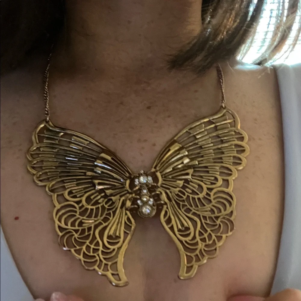 Articulated Butterfly Necklace in Antiqued Gold - Picture 12 of 16